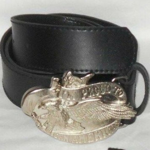 Vtg (Proud To Be An American) Buckle Black Belt
